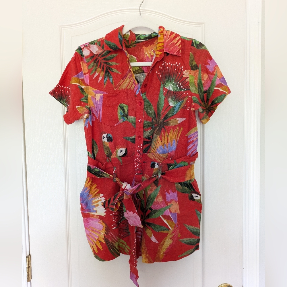 Farm Rio Red Macaw romper XS